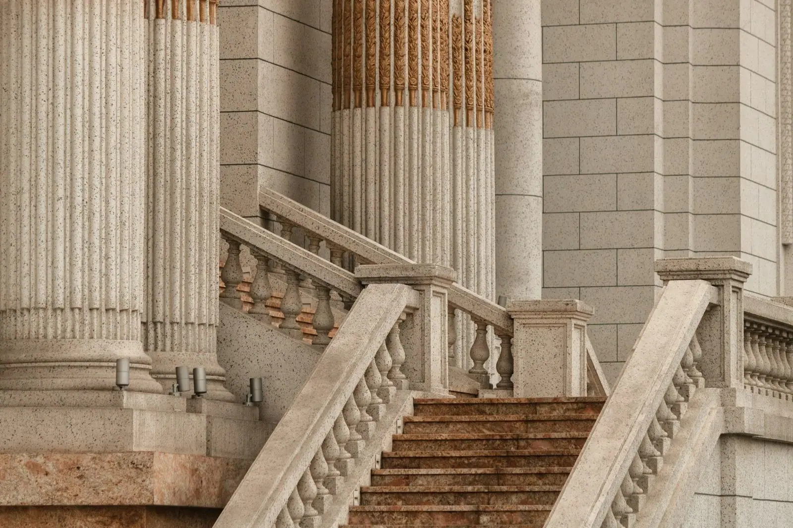 A colonnaded staircase of a court building