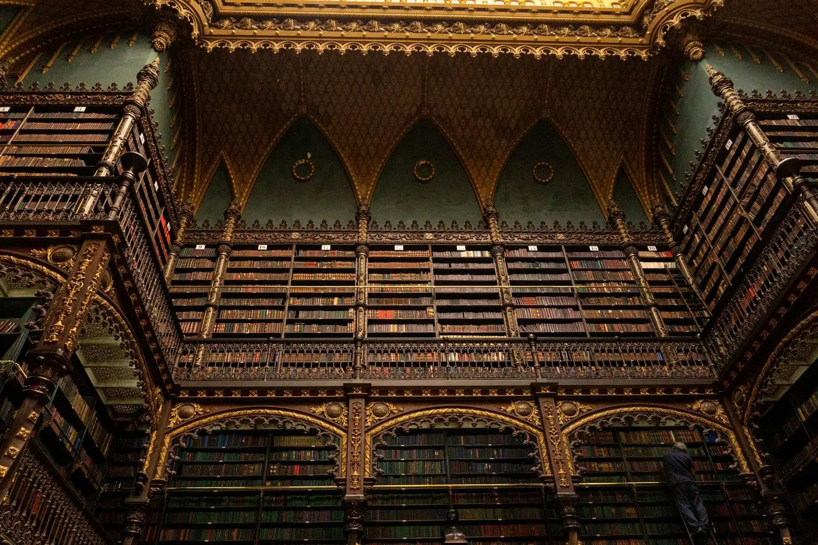 A reading hall with galleries of books