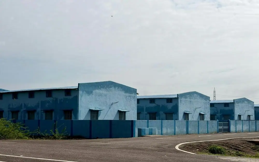 Industrial buildings beside a road